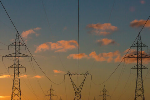 communication cables at dusk in Manitoba, Canada